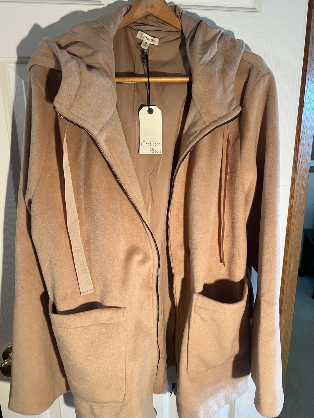 Cotton Bleu Women's Blush Trench Coat with Hood